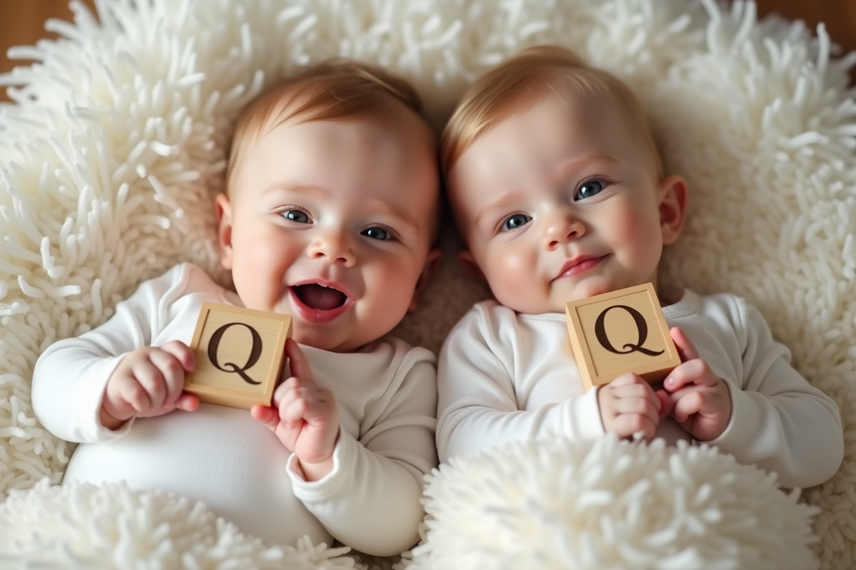Bébé et petite fille avec blocs en forme de Q