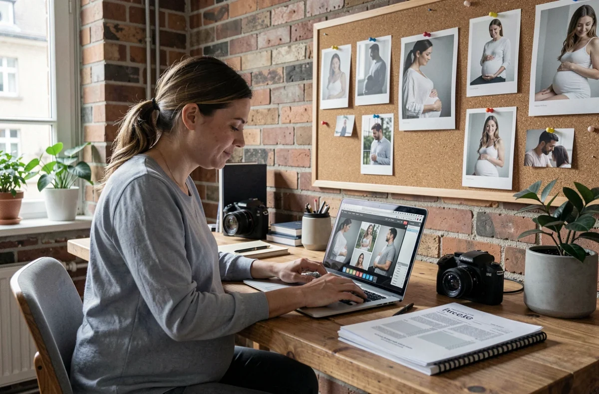 Photographe professionnelle spécialisée grossesse dans son studio à Strasbourg avec tarifs et portfolios maternité