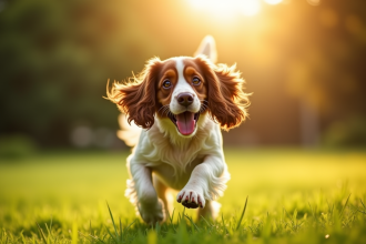 Cocker spaniel joyeux courant dans un parc ensoleille