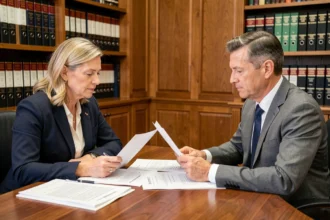 Couple marié consultant un notaire pour comprendre l'article 220 du Code civil lors d'une séparation de biens