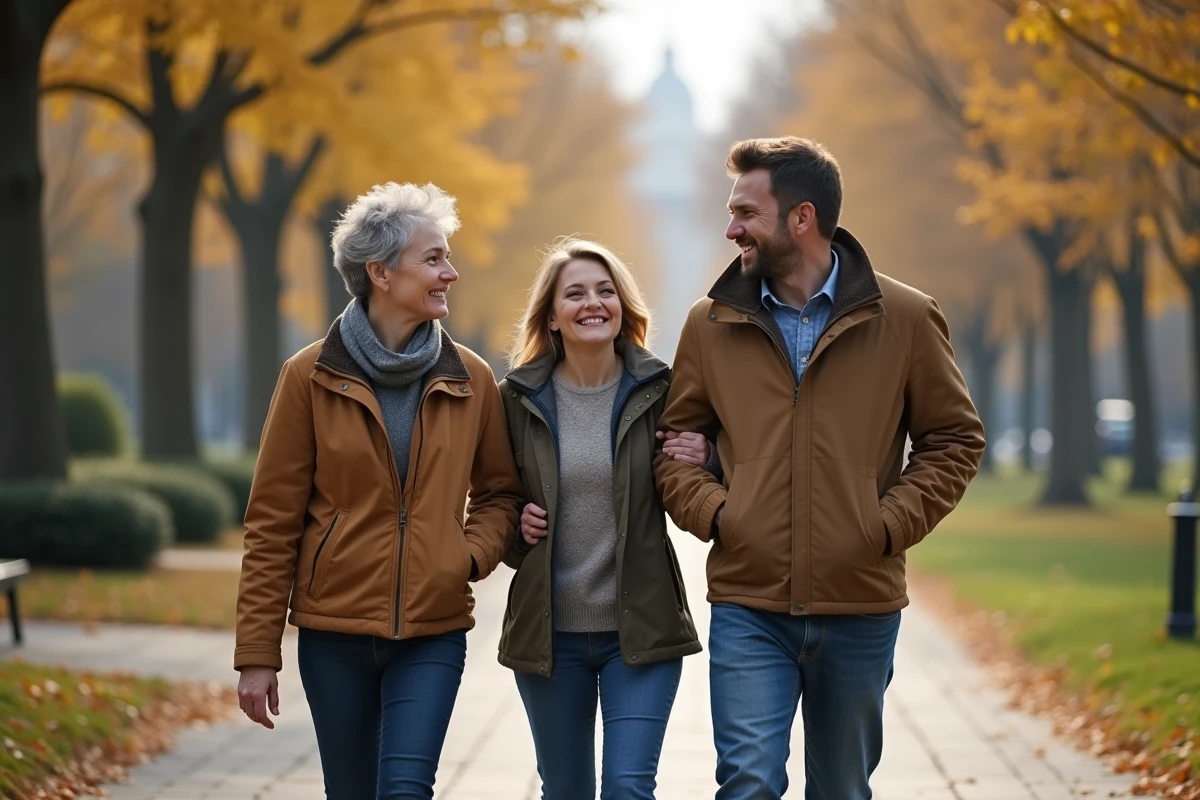 Famille en promenade dans un parc urbain en famille