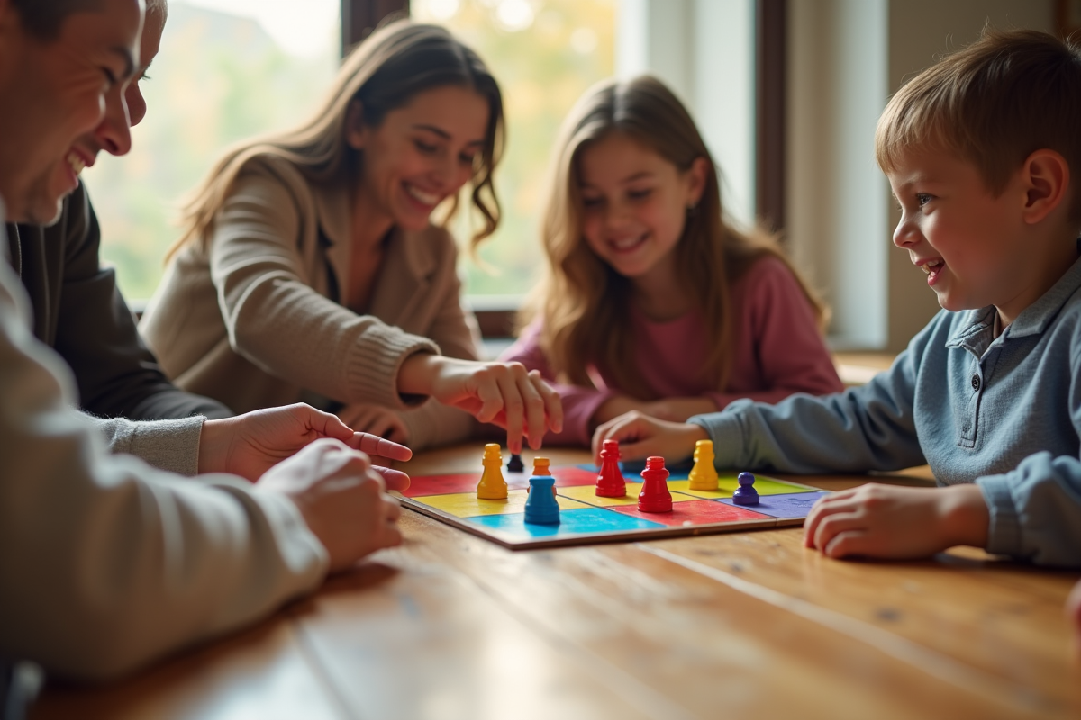 Famille jouant à un jeu de société en famille