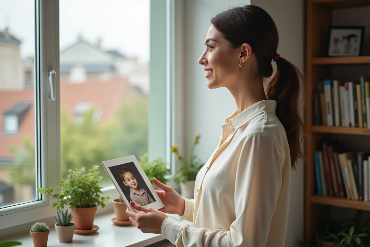 Femme regardant une photo d