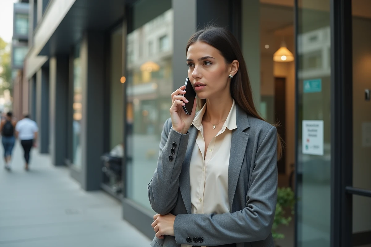 Jeune femme d affaires dehors regardant derrière elle