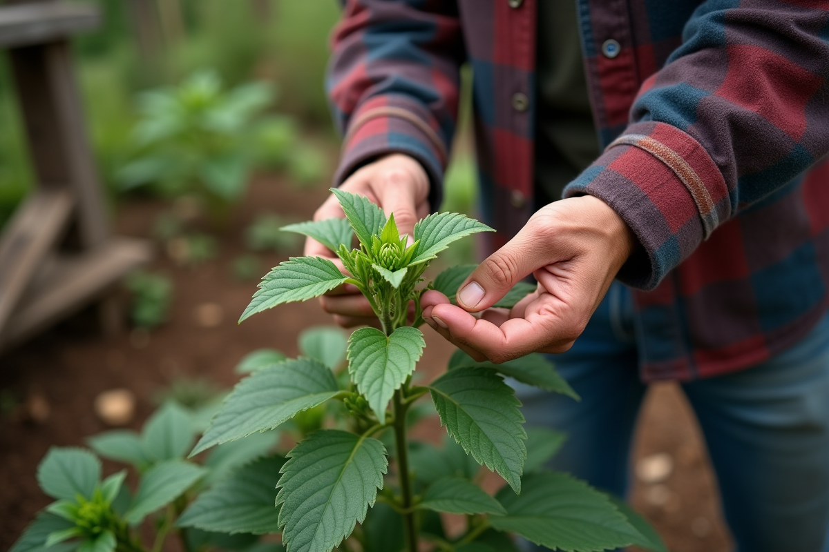 Gros plan sur la feuille et le bourgeon de la Margoulette dans un jardin