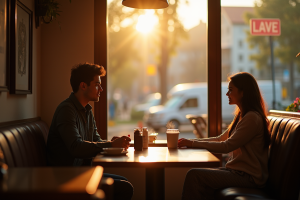 Homme pensif observant une femme avec attention et discrétion