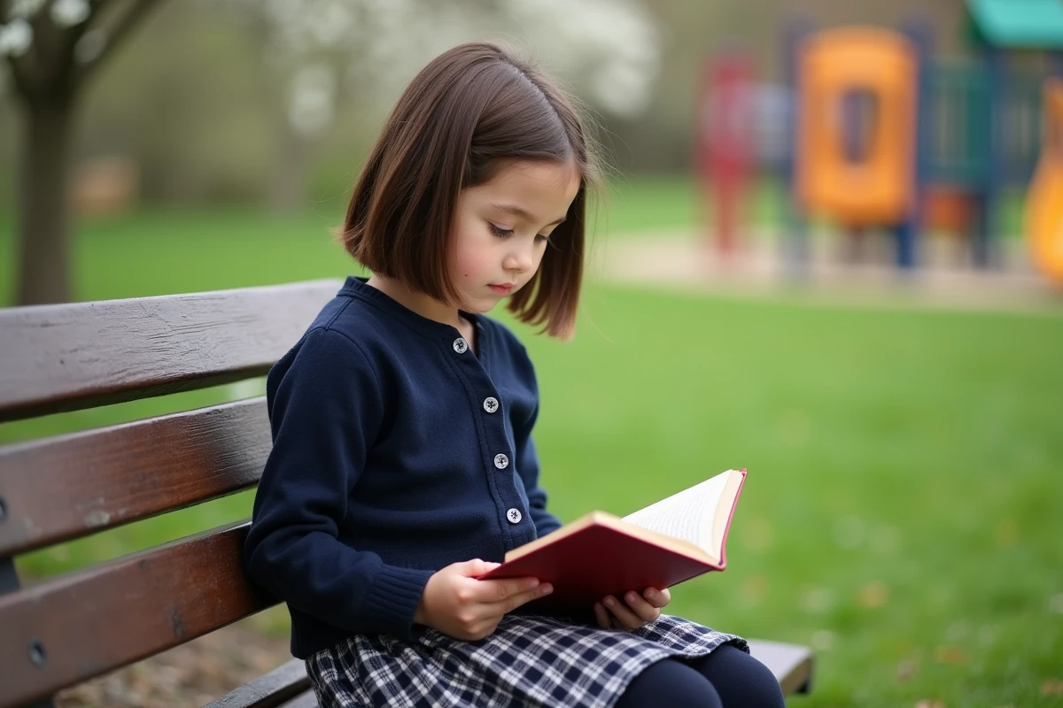 Jeune fille lisant dans un parc au printemps