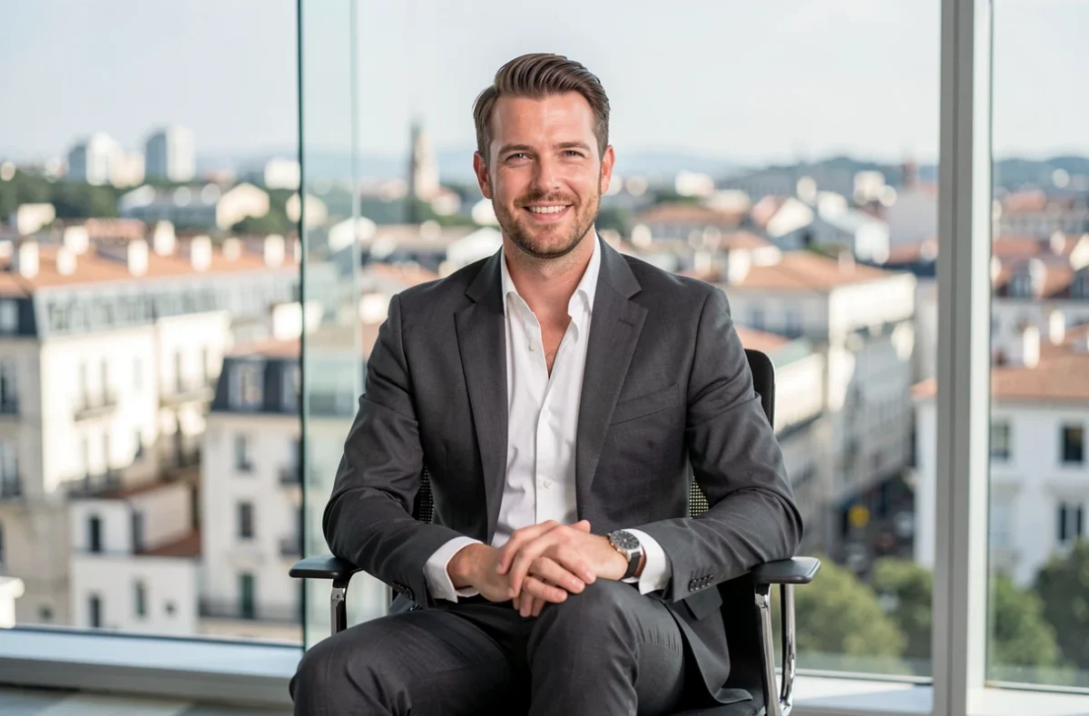 Portrait de Maître Jonathan Bomstain, avocat spécialisé en divorce à Montpellier, dans un bureau contemporain