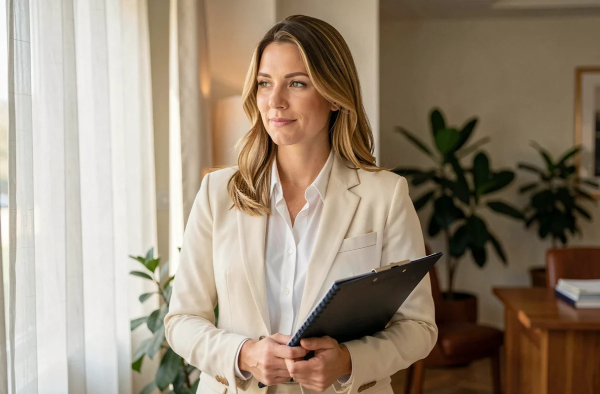 Portrait de Maître Samantha Perez, avocate spécialisée en divorce en Occitanie, dans son cabinet moderne