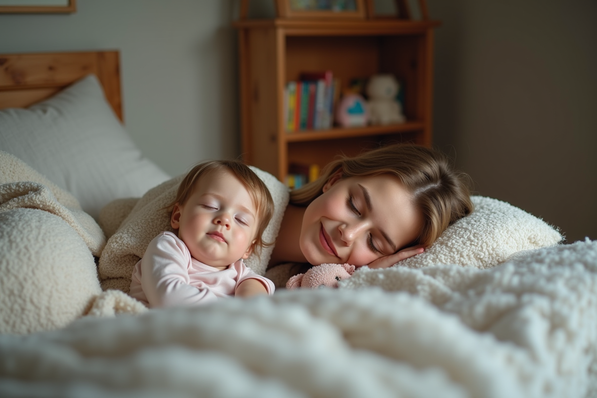Mère et enfant endormis dans une chambre chaleureuse