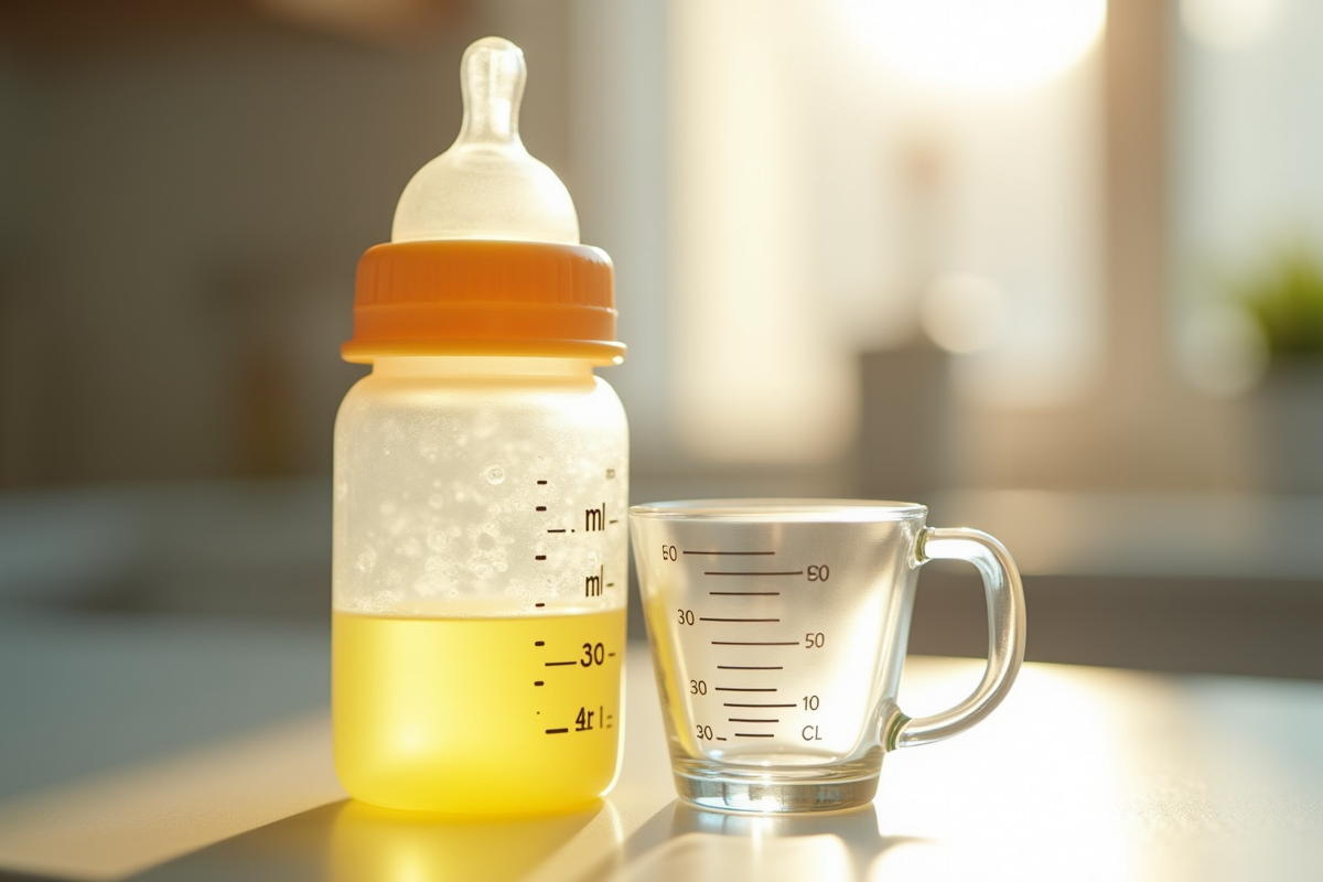 Biberon et verre mesureur avec marques en ml et cl