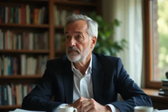 Homme d'affaires réfléchi dans son bureau à domicile, symbolisant l'équilibre entre vie professionnelle et vie privée