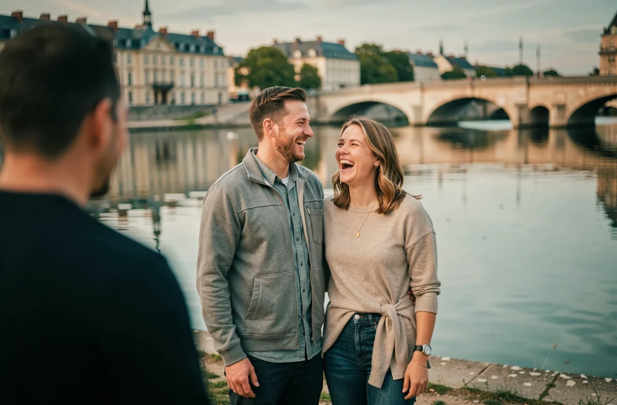 Séance photo de couple en extérieur au bord de la Loire à Nantes