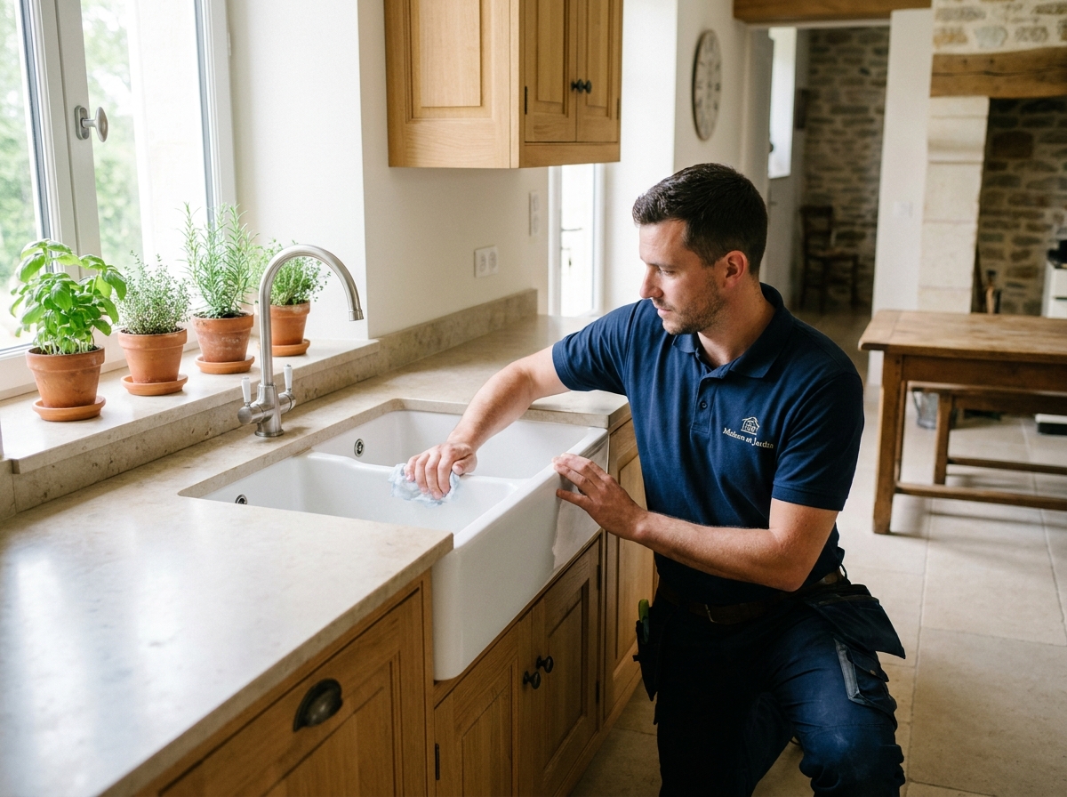 Professionnel de ménage à domicile entretenant une cuisine propre dans une maison à Lons-le-Saunier avec Centre Services